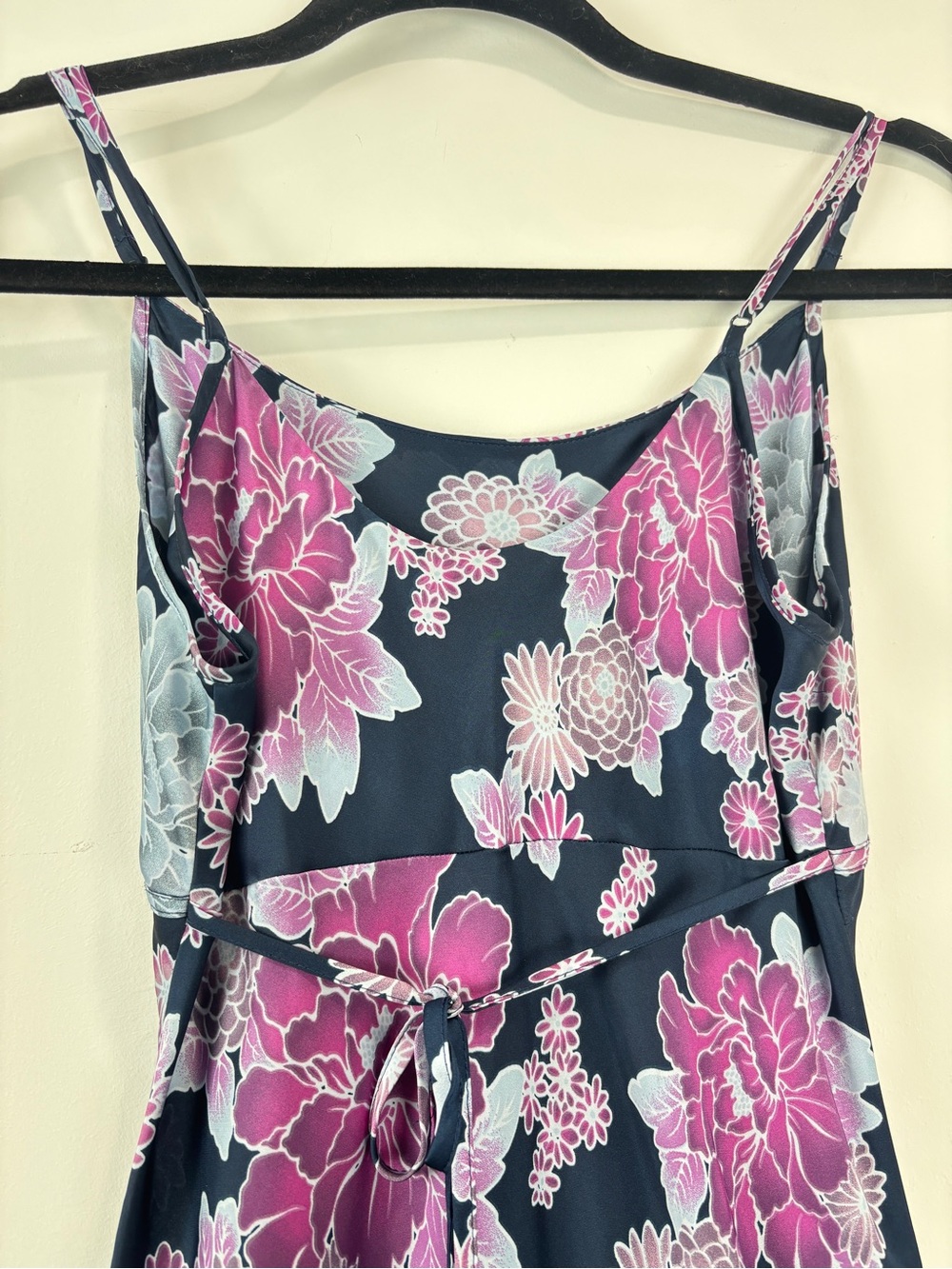 La Vie en Rose Floral Slip Dress Maxy Empire Waist Satin Strappy A-Line Flowy M - Picture 5 of 13